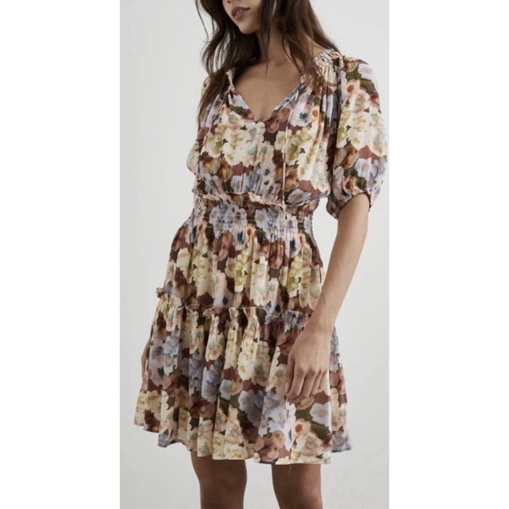 Rails Women's  Fiorella Tie Neck Smocked Mini Dress in Painted Floral Size XL